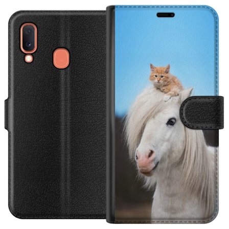 Yhteensopiva Lompakkokotelo Samsung Galaxy A20e Hevonen & Kissan