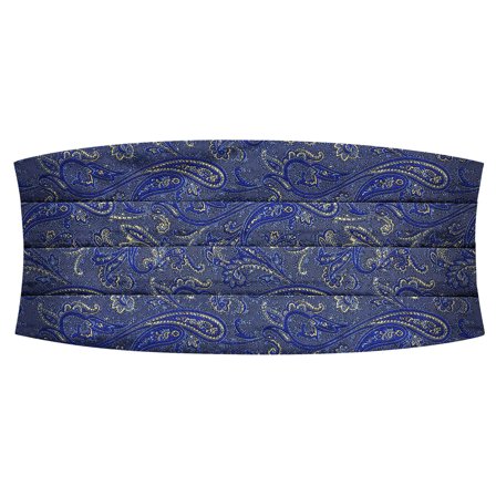 Fascia da smoking in seta con motivo paisley azzurro e dorato per uomini - Fasce da smoking