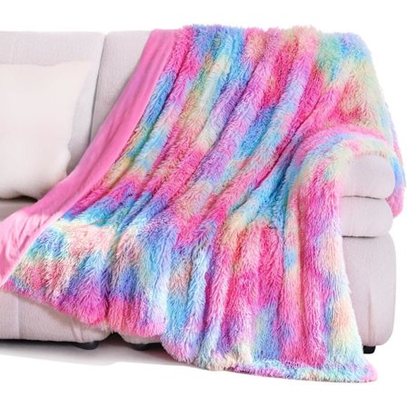 Myk filt for komfort, 130×160 cm regnbuefleecepledd, myk og varm, lettstelt fuskepelspledd