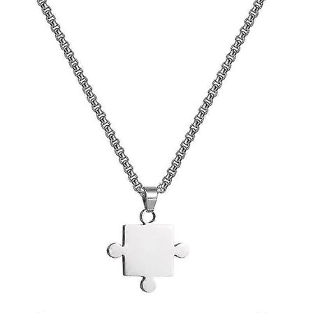 Bump Puslespilsbrik Halskæde Rustfrit Stål Matchende Vedhæng Kæde Til Par