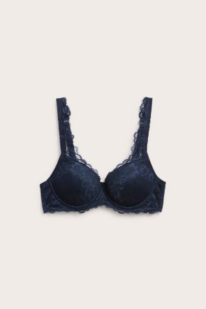 Kappahl | Stanik na fiszbinach, z koronki Ciemnoniebieski 85B | Ciemnoniebieski