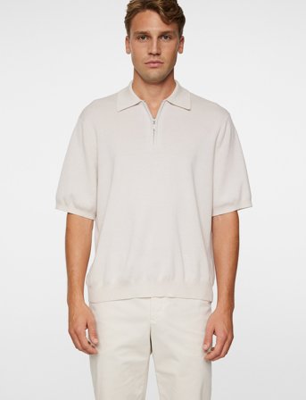 J. Lindeberg Tyler Quarter Zip Knit Polo - Beige - XL
