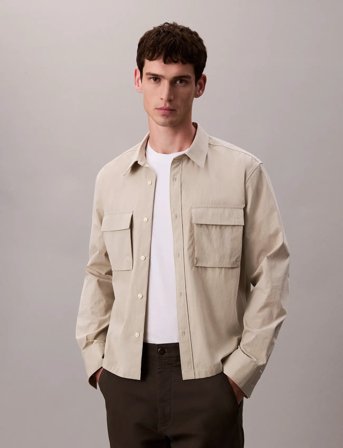 Calvin Klein Ls Cotton Nylon Easy Cropped Shi - Beige - XL