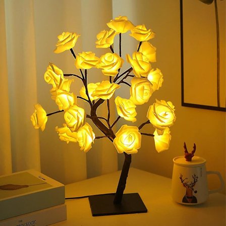 Rose Lampe Trælys Oplyst Rose Petal Pige Natlamper