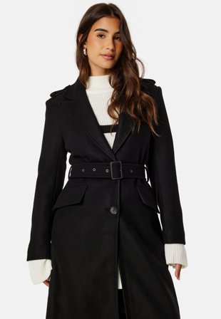 ONLY Sif Filippa Life Belted Coat Black Detail:Solid Klær
