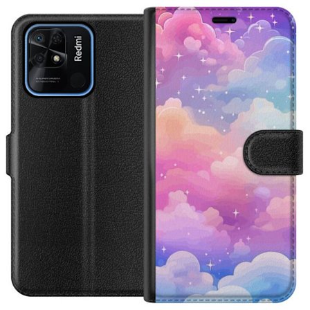 Kompatibel Tegnebogsetui til Xiaomi Redmi 10C Sød enhjørning med regnbuehår mod en stjerneklædt pastelbaggrund i kawaii-stil