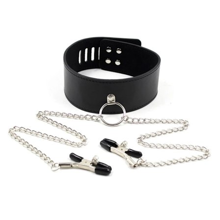Faux Læder Halsbånd Choker med Brystvorteklemmer BDSM Bondage Bryst Klitoris Clips SM Flirt Sexlegetøj til Par Voksenspil