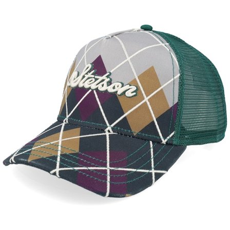 Stetson - Multi trucker Caps - Argyle Grey/Wine/Caramel A-Frame Trucker @ Hatstore
