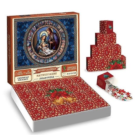 2023 Julekalender Puslespil, Adventskalender 1000 Brikker 24 Dage Jul Nedtællingskalender, Puslespil Adventskalender Gave til Voksne