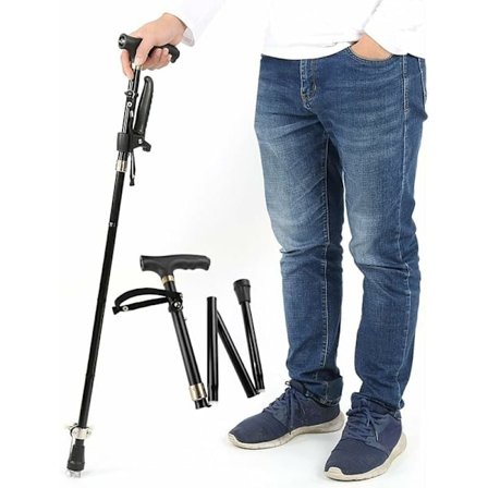 Korkeussäädettävät kävelysauvat, taitettavat liukuesteiset alumiiniseoskävelysauvat LED-valoilla vanhuksille vaellussauvat