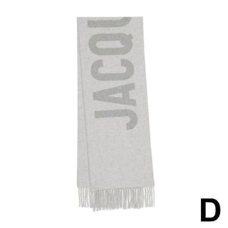 Halsduk med bokstavsjacquard och fransar för män och kvinnor, varm och skön polyestervintersjal, halsvärmare