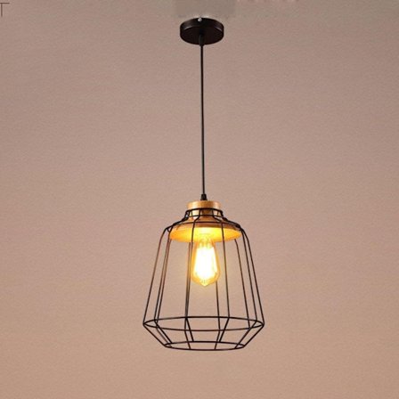 Industriel loftlampe med burdesign i metal og træ, justerbar pendellampe til køkken & café_OF