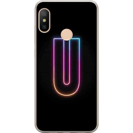 Kompatibel Mobilcover til Xiaomi Xiaomi Redmi 6 Pro Minimalistisk neonbogstav U i farverig lyseffekt mod sort baggrund