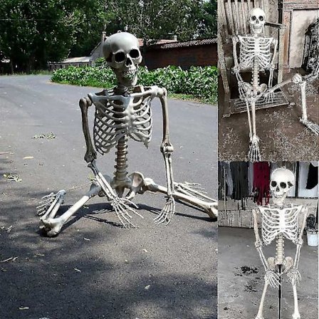 Halloween Skelett Livsstorlek Helkropp Böjbara Leder Mänskliga Ben, Läskig Halloween Skelett Dekor