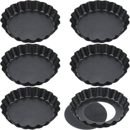 6-pakning Non-stick 10 cm Quicheformer Løs Bun Mini Terteformer Terteplater Løs Bun Terteform Ostekakeform Terteform