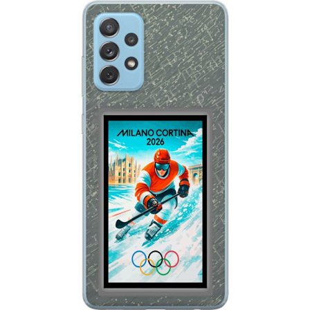 Kompatibel Mobilcover til Samsung Galaxy A52 5G Curling illustration med spillere og sten på isen, Milano Cortina 2026, snedækkede stænk og olympis