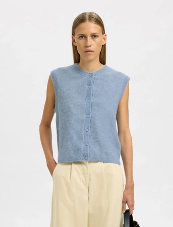 Selected Slflulu Sl Button O-Neck Vest Noos - Blue - M