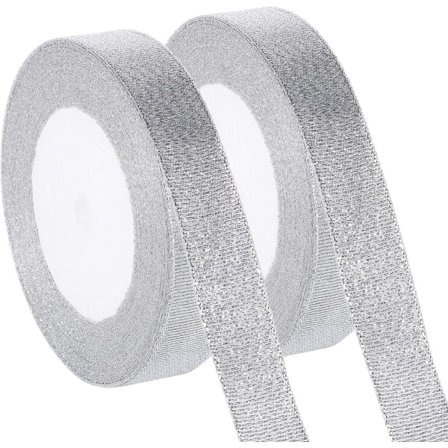 Metallinhohtoinen hopeanvärinen nauha 20mm 22 metriä Koristenauha Metallinauha Rusettinauha lahjapaketointiin Askarteluun ja juhlahäätarvikkeisiin (2 