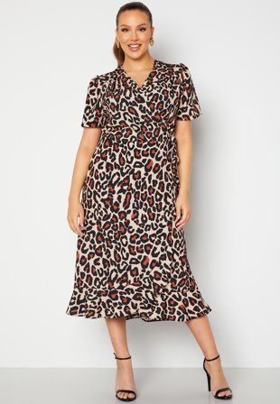 John Zack Curve Short Sleeve Wrap Frill Curve Dress Leo Klær