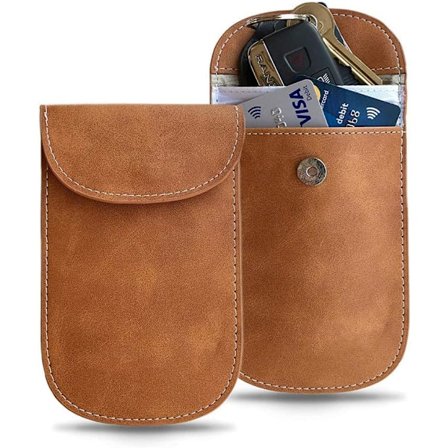 Faraday RFID Signal Blokerende Pose – Ægte Brun Læder, til Bilnøgler, RFID Blokering, Nøgleholder, Nøglering, Tyverisikring, Sikkerhed, Nøglefri 