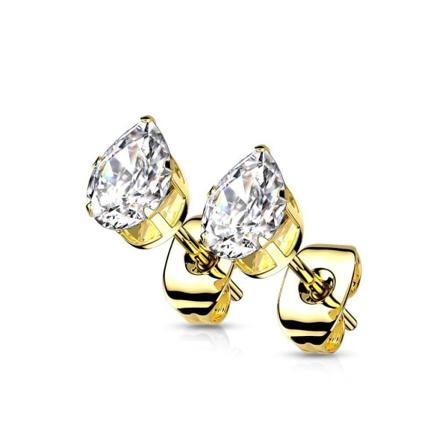 1 Par Droppformade Örhängen i Guld 316L stål med 4 mm Vit CZ Gold
