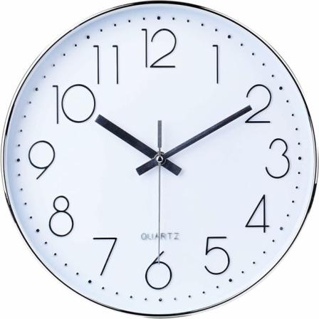 Moderne vægur 30 cm bredt dekorativt universelt lydløst, ikke-tikkende indendørs kvarts rundt vægur uden ærme til stue køkken kontor (sølv)