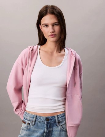 Calvin Klein Jeans Monologo French Terry Fz Bf Hood - Pink - M