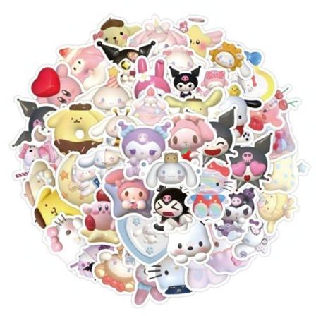 50 stykker 3D Stereoskopisk Sanrio Klistermærke Tegnefilm Søde piger Gør det selv Dekorative Vandtætte Anime Klistermærker