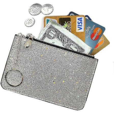 Myntveske Lommebok Nøkkelring Glidelås Gull