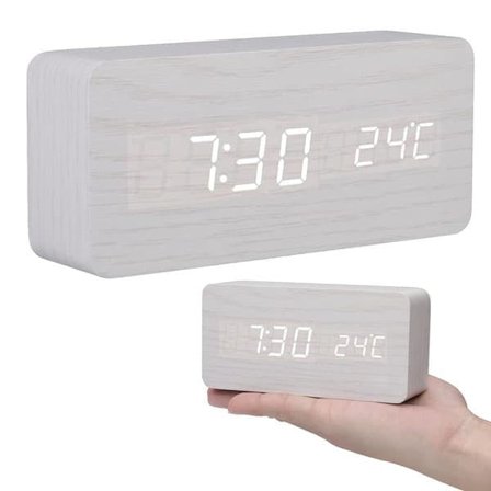 LED Digitaalinen Herätyskello – Näyttää Päivämäärän, Ajan & Lämpötilan, Ääniohjattu, Säädettävä Kirkkaus, USB- tai Paristokäyttö