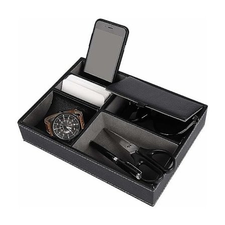 Kvadratisk förvaringsbricka i läder, sängbricka för män, förvaring för skrivbord eller byrå, för smycken, nycklar, telefon, plånbok, klocka 25 x 19 x 