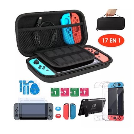 Sæt med 17 dele: Cover og skærmbeskytter til Switch