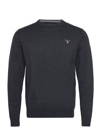 Classic Cotton C-Neck Strikkegenser M. Rund Krage Svart GANT