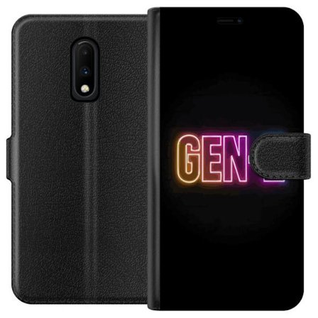Kompatibel Tegnebogsetui til OnePlus OnePlus 7 Neontekst Gen Z i farverigt lys mod en mørk baggrund i moderne digital stil