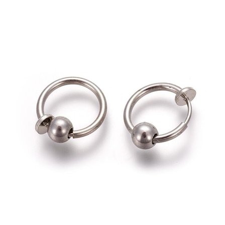 1 Par Platinapläterade Clip On Ringar med avtagbar kulor 13 mm Ø