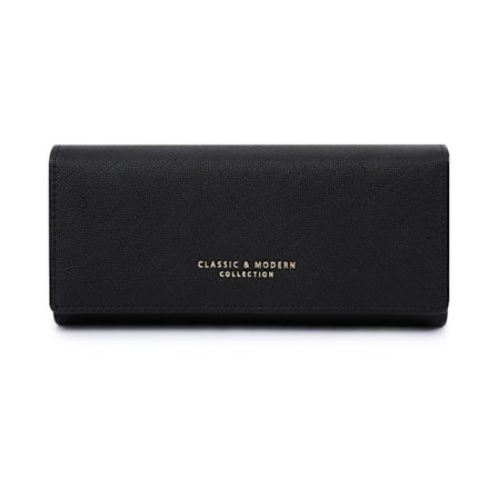Svart Dame Lang Lommebok Mykt Skinn Bifold Clutch Glidelås Lommebok Stor Kapasitet Seddelklemme Kortholder