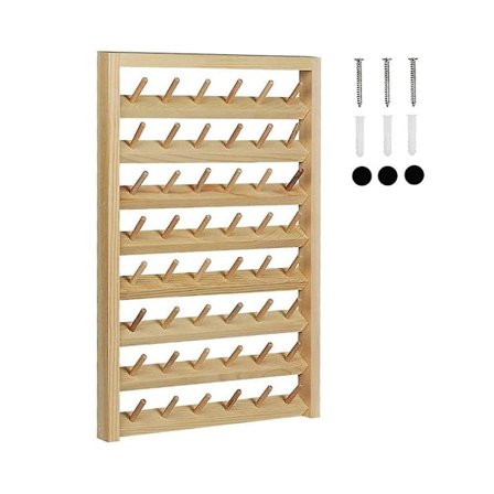 Trådstativ til 48 spoler, vægmonteret trådstativ med krog, træbroderiorganisator F