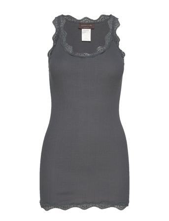 Top Long W/Vintage Lace Top Ærmeløs Top Grå Rosemunde