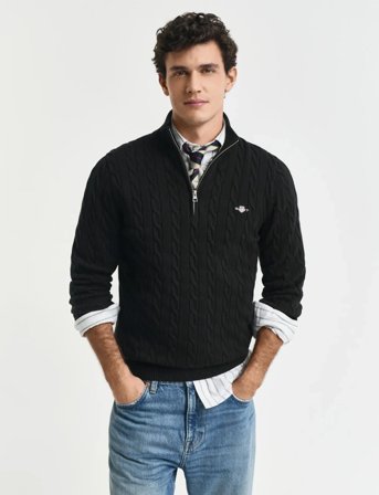 GANT Cotton Cable Half Zip - Black - XXL