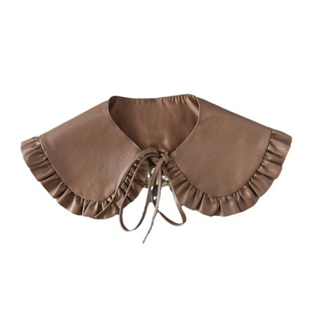 Falsk Krage för Kvinnor, Brun Faux Läder Löstagbara Kragar med Volang och Knytförslutning, Halv Falsk Skjortblus Krage, Stilren Lager-på-lager Dickey