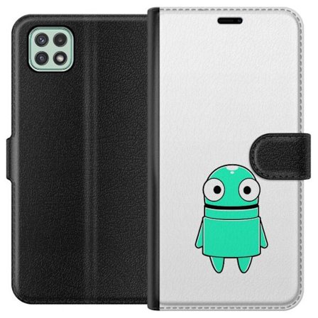 Yhteensopiva Lompakkokotelo Samsung Samsung Galaxy A22 5G Turkoosi piirroshahmo isoilla silmillä ja iloisella persoonallisuudella yksinkertaisessa ku