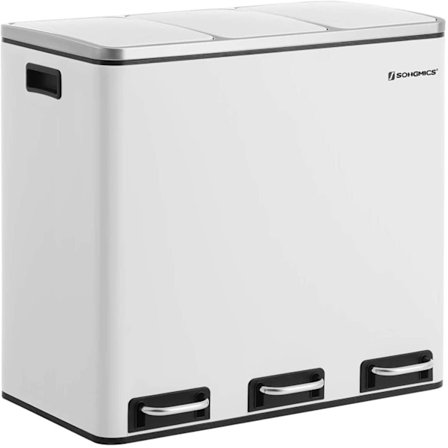 Rootz papperskorg 54L - Avfallssepareringssystem - 3 x 18 l - Pedalkorg - Avfallsseparerande papperskorgar - Rostfritt stål - Vit