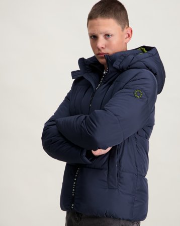 Scotch & Soda Short hooded puffer jacket Niebieski Kurtki Chłopiec - Kids Brand Store