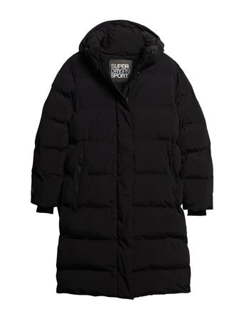 Hooded Longline Puffer Jacket Fôret Kåpe Svart Superdry Sport*Betinget Tilbud