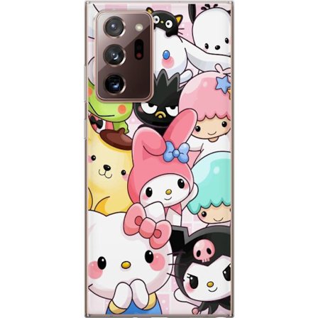 Kompatibelt Mobildeksel til Samsung Galaxy Note20 Ultra Tett mønster av søte figurer med store øyne i ulike farger og uttrykk med LABUBU-tekst