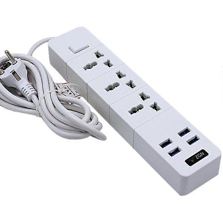 Grenuttag med överspänningsskydd, 4 USB-portar och 3 uttag, 3000W 16A 2 meter förlängningssladd, kompatibel med Do-B14