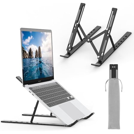 Laptop Stand, Aluminiumlegering Justerbar Ventileret Laptop Holder Sort (18 tommer)