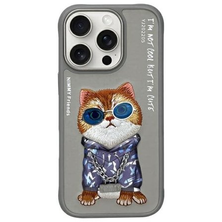 Nimmy Glasses Cool Cat-etui til iPhone 16 Pro - grå