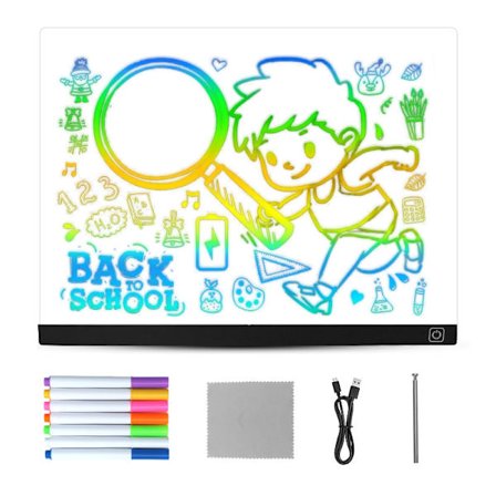 Led-piirustustaulu lapsille, ladattava kosketus-RGB-akryylitaulu, musta (15*15 cm)