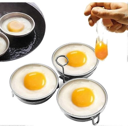 Æggepocher i rustfrit stål, perfekt pocherede æg-maskine, runde æggekogerringe til morgenmadstilberedning, 3 pocherede æggebægre - Perfekt